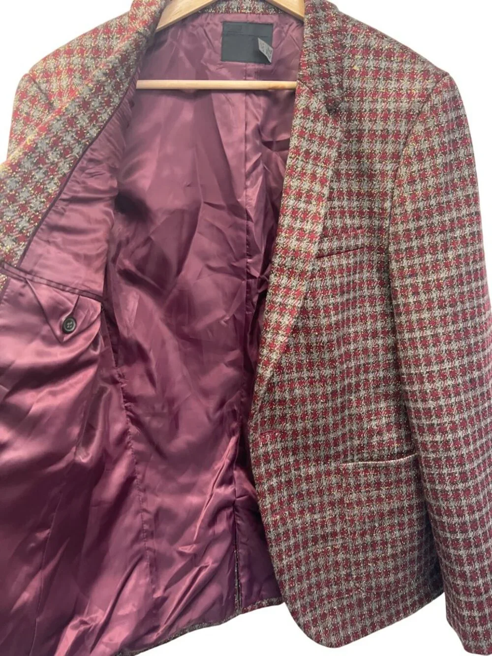 Asos NWOT Burgandy Red Brown and Gold 2 Button Blazer